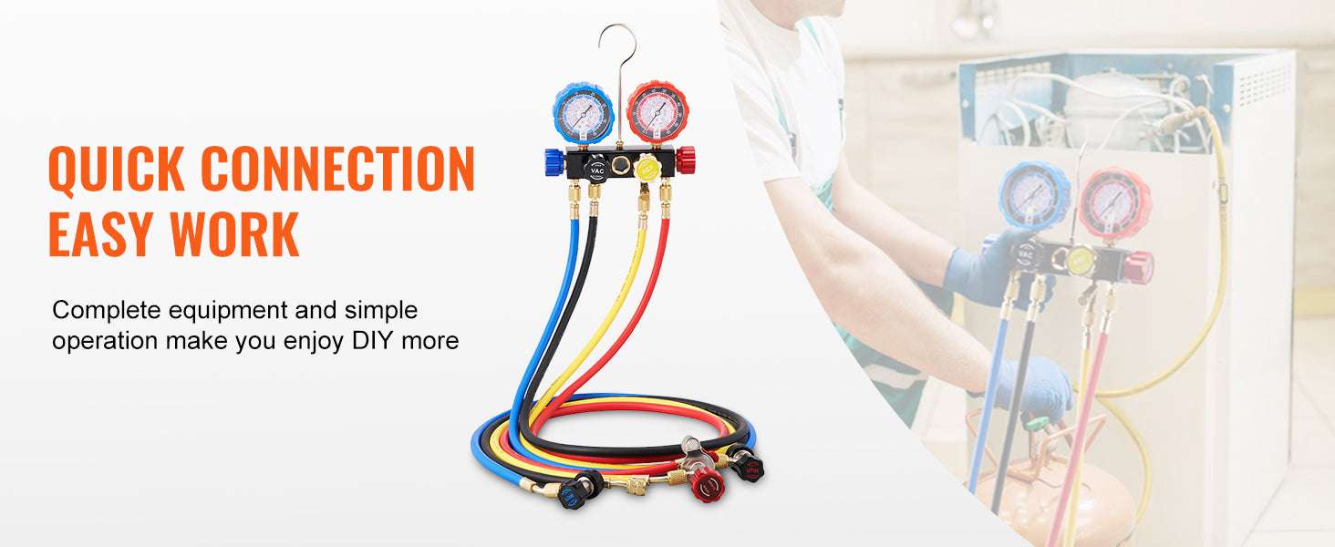 4-Way AC Manifold Gauge Set with 5ft Hoses for Refrigerant Service-United States