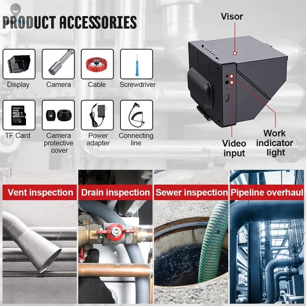 4.3'' Sewer Endoscope Camera with DVR,17/22MM Pipe Inspection Camera HD 1000TVL Drain Camera Waterproof Borescope with 16GB Card Spy-shop.com