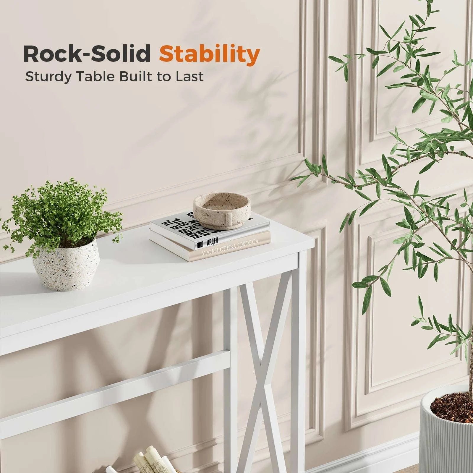40" 2-Tier Console Table with Metal X-Frame – Modern Entryway Table-black / United States