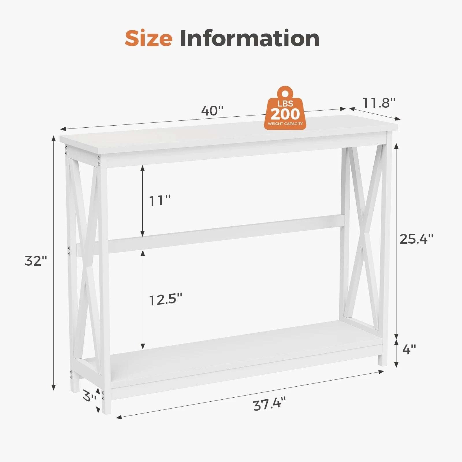40" 2-Tier Console Table with Metal X-Frame – Modern Entryway Table-black / United States