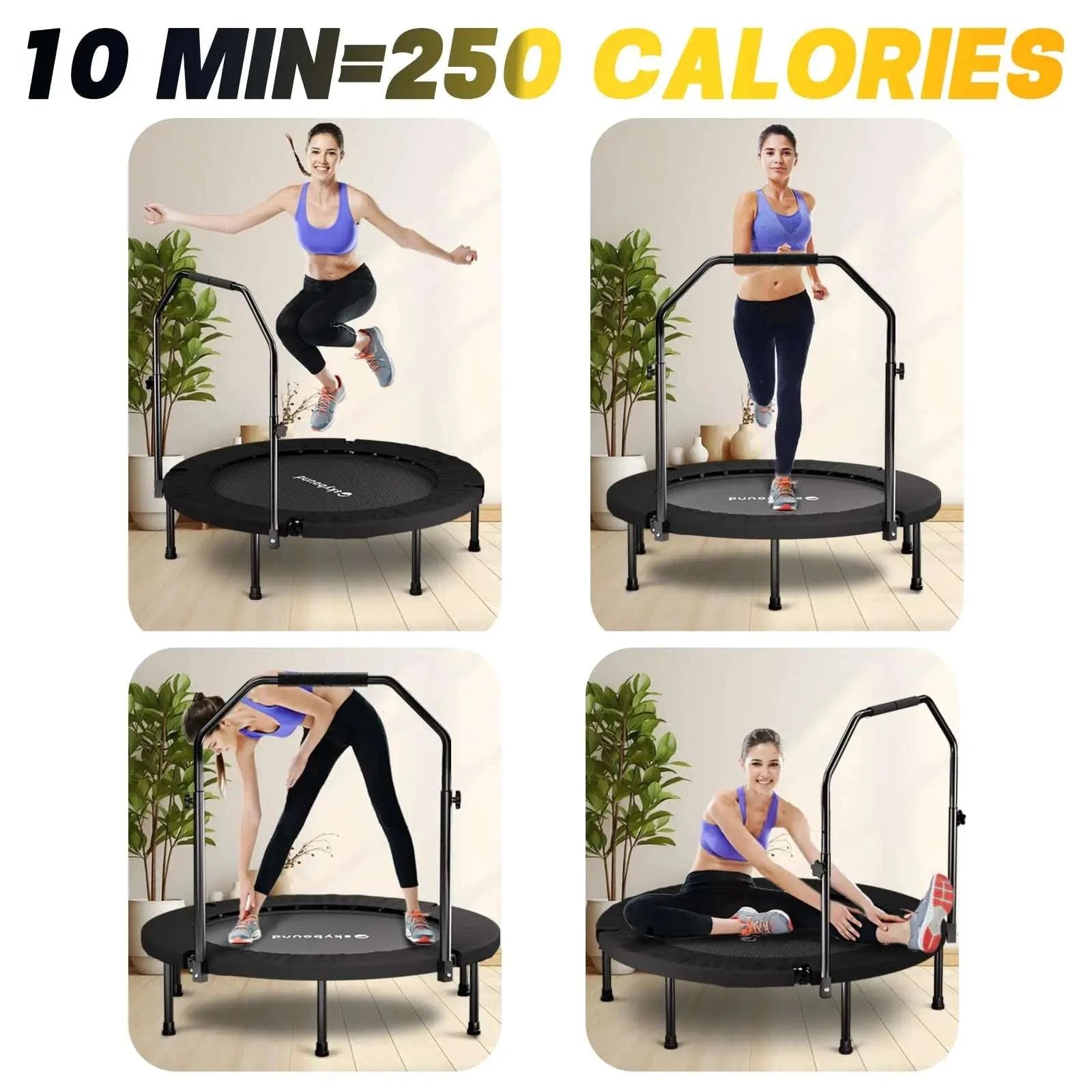 40" Foldable Fitness Rebounder Trampoline with Adjustable Handle-black / United States