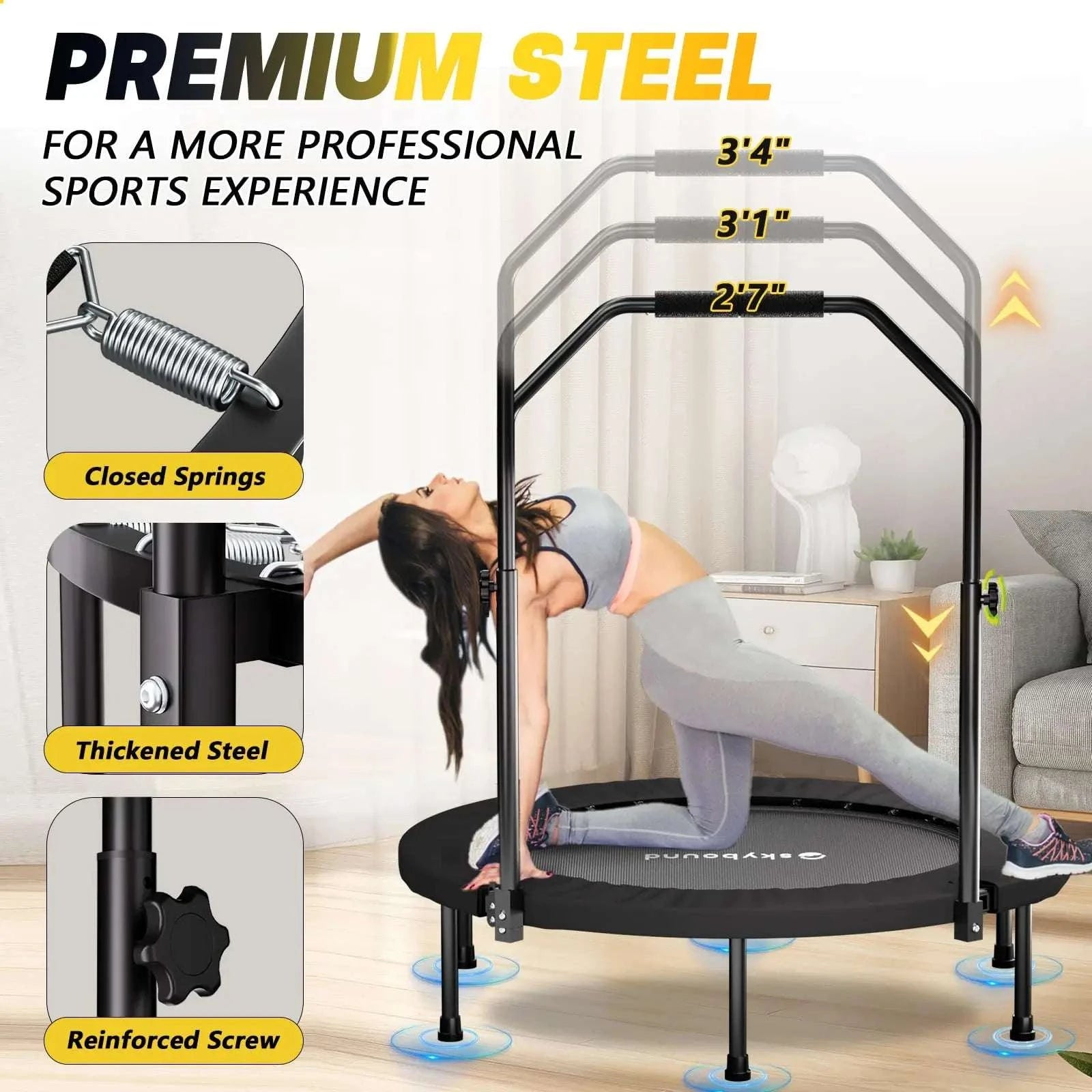 40" Foldable Fitness Rebounder Trampoline with Adjustable Handle-black / United States