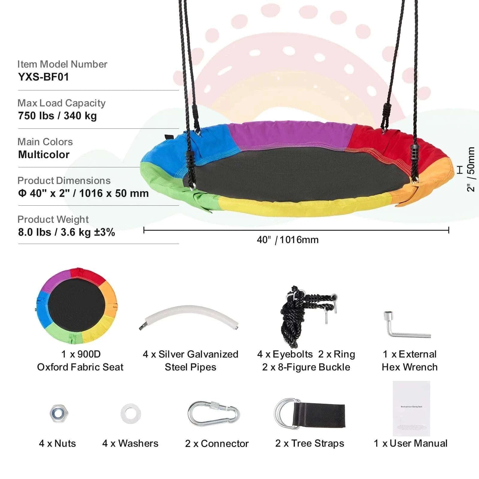 40" Tree Swing Saucer Seat 750lbs with Straps & Adjustable Ropes-Canvas 150lbs / CZECH REPUBLIC