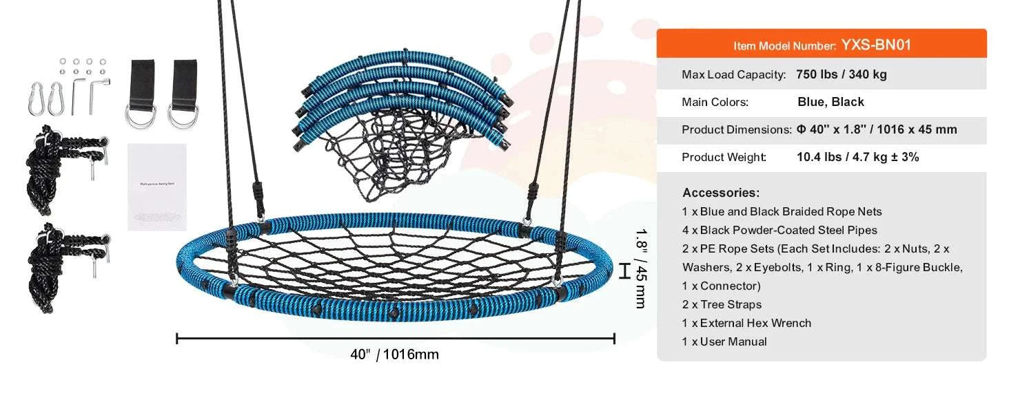 40" Tree Swing Saucer Seat 750lbs with Straps & Adjustable Ropes-Canvas 150lbs / CZECH REPUBLIC