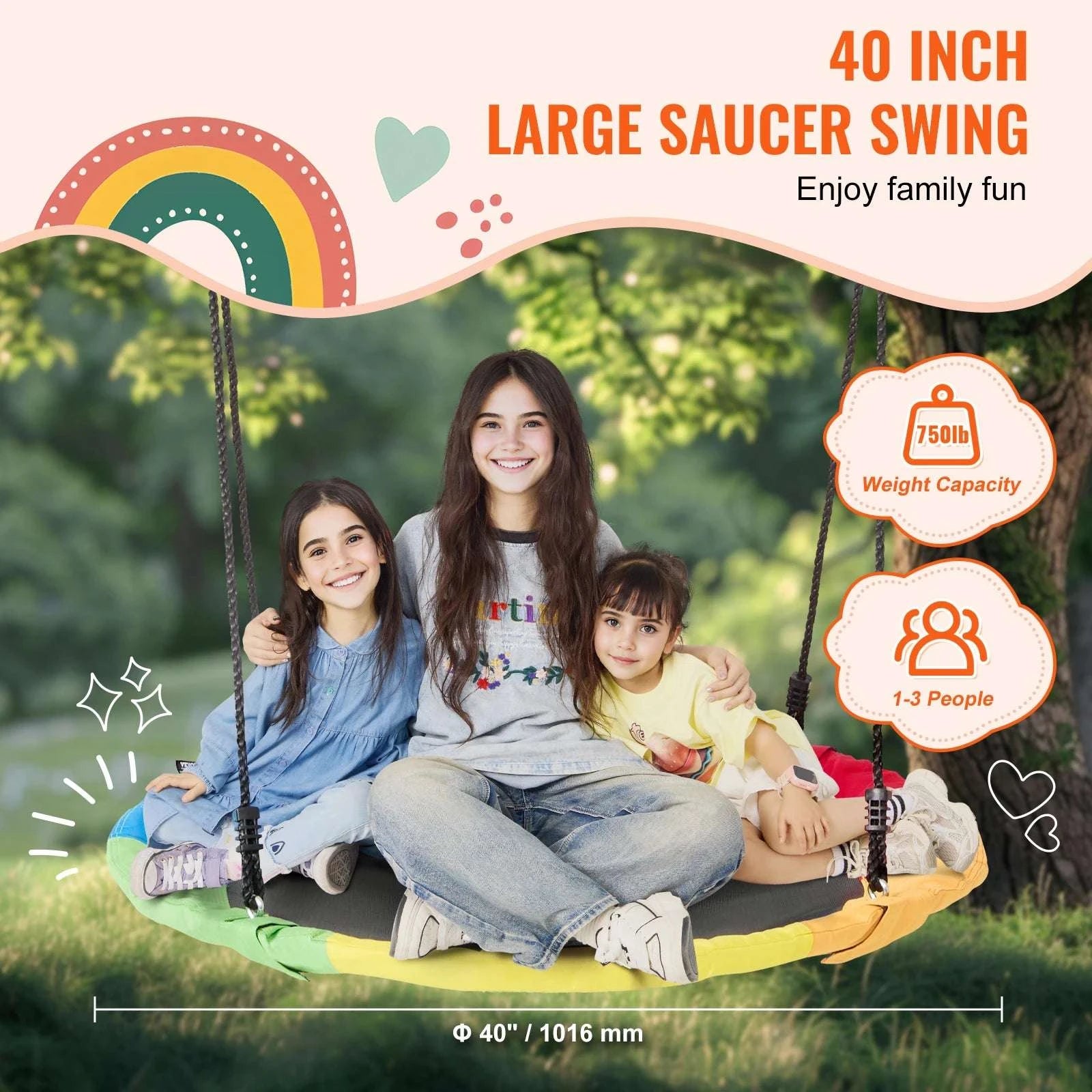 40" Tree Swing Saucer Seat 750lbs with Straps & Adjustable Ropes-Canvas 150lbs / CZECH REPUBLIC