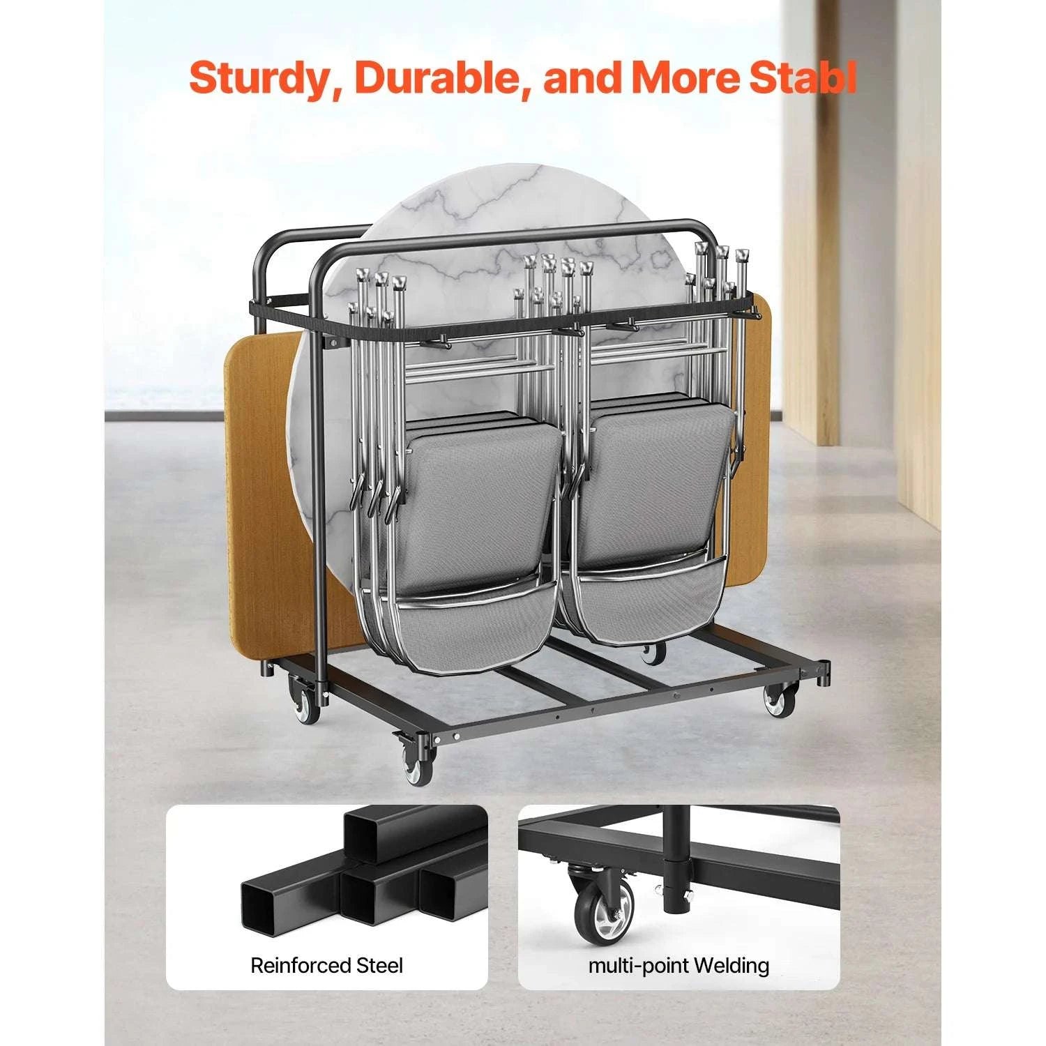 400 lb Folding Chair Cart with Swivel Casters for 14 Chairs-400LBS / Poland