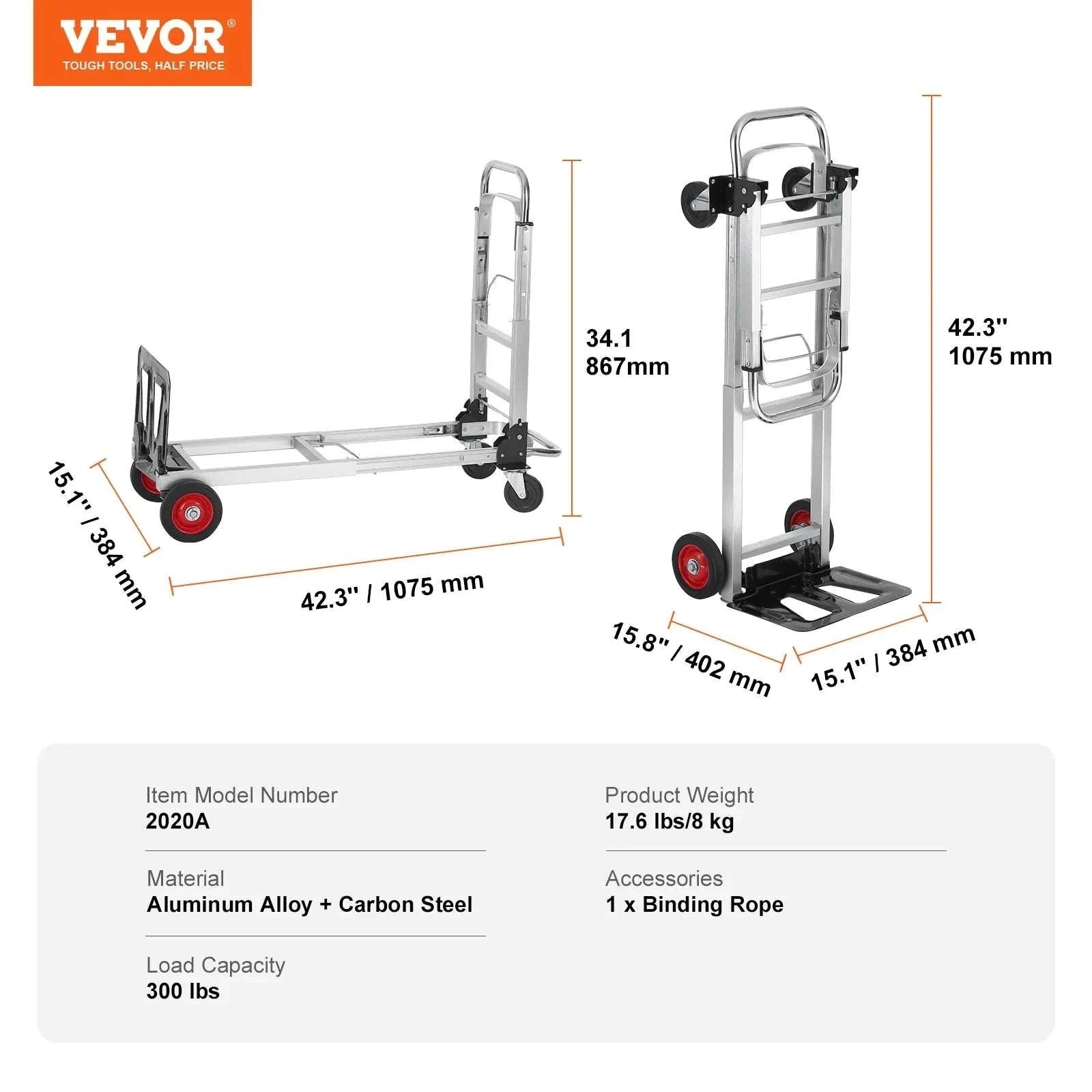 400 lb Folding Hand Truck Dolly 2-in-1 Convertible Utility Cart-400lbs / Poland