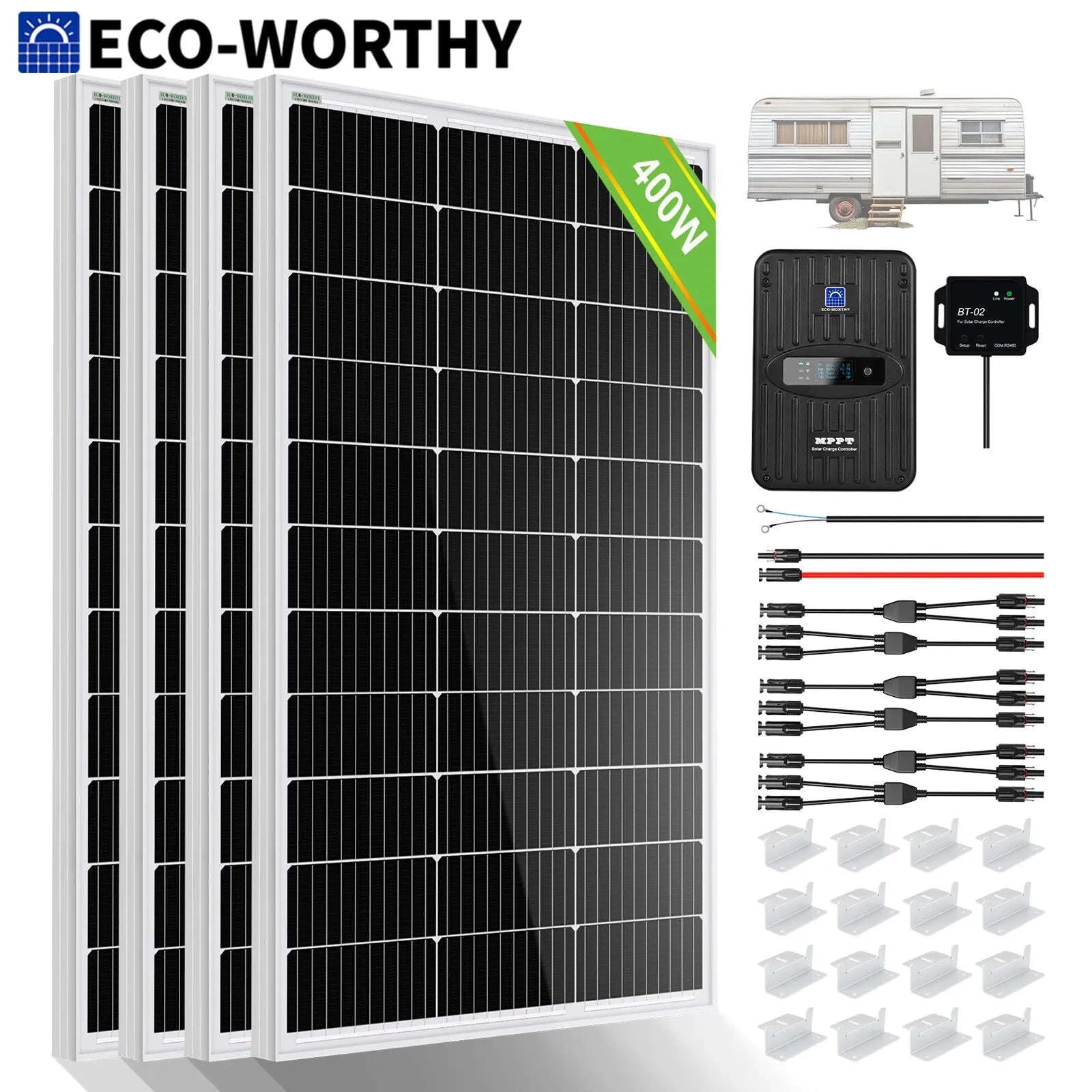 400 Watt 12 Volt Solar Panel Kit for Off-Grid Home, RV, Boat-black / United States