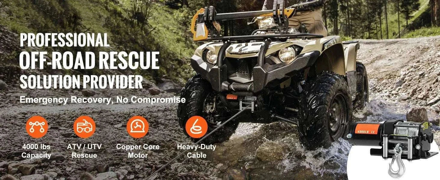 4000lb Electric ATV Winch with Steel Cable & Dual Remote Control-4000lbs / United States
