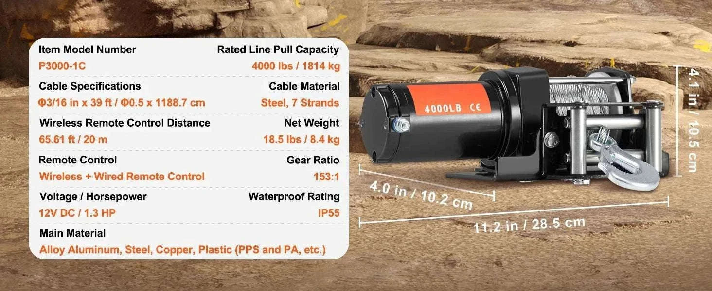 4000lb Electric ATV Winch with Steel Cable & Dual Remote Control-4000lbs / United States
