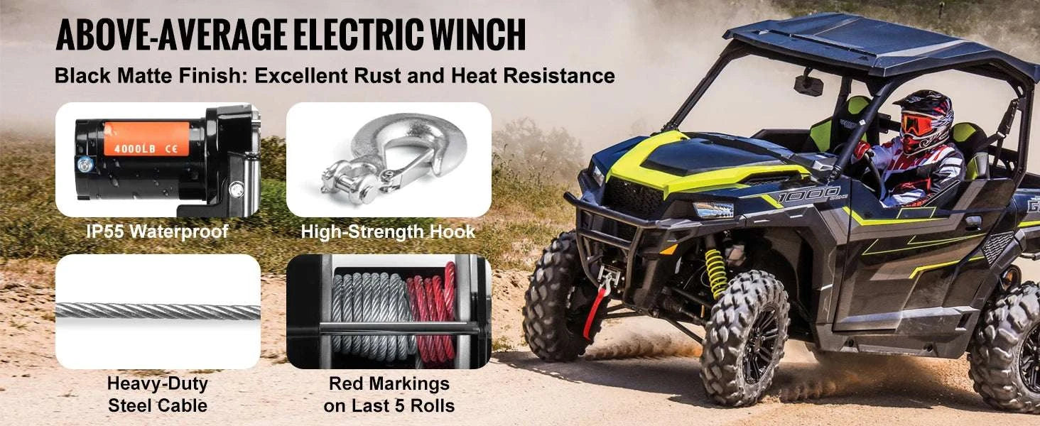 4000lb Electric ATV Winch with Steel Cable & Dual Remote Control-4000lbs / United States
