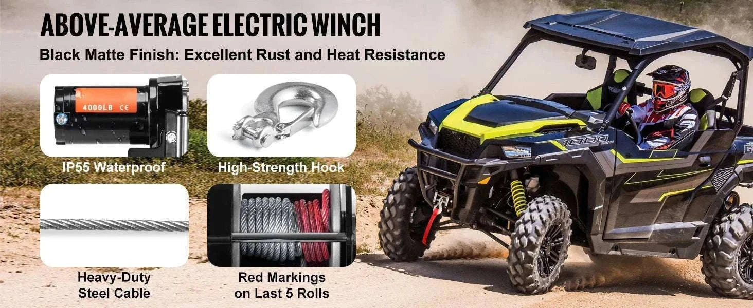 4000lb Electric ATV Winch with Steel Cable & Dual Remote Control-4000lbs / United States