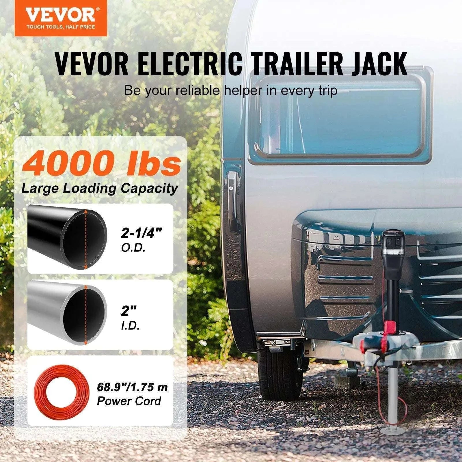 4000LB Electric Trailer Jack with LED Light & Waterproof Cover-United States