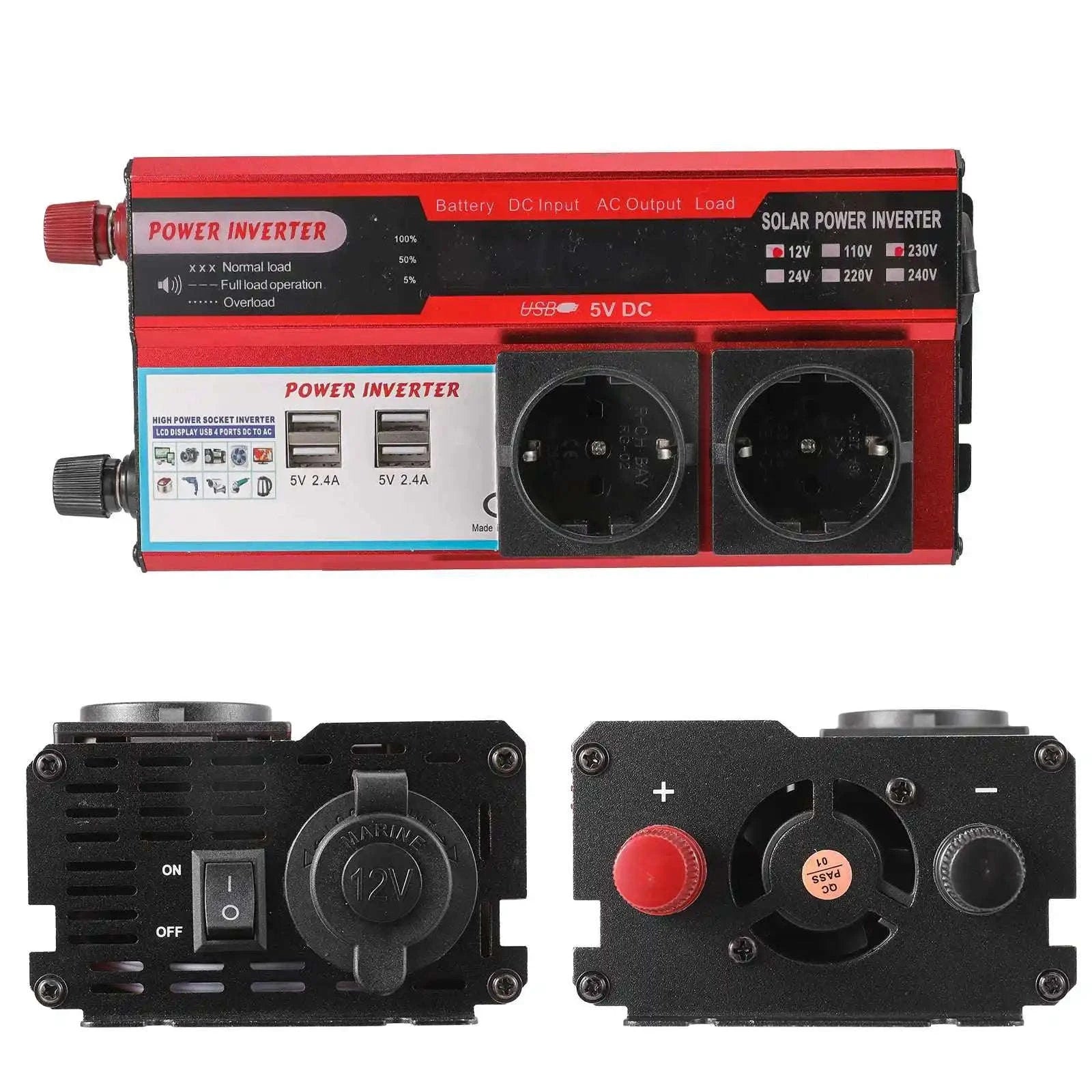 4000W Pure Sine Wave Power Inverter 12V to 220V/230V with 4 USB Ports and LED Display-4000W / Poland