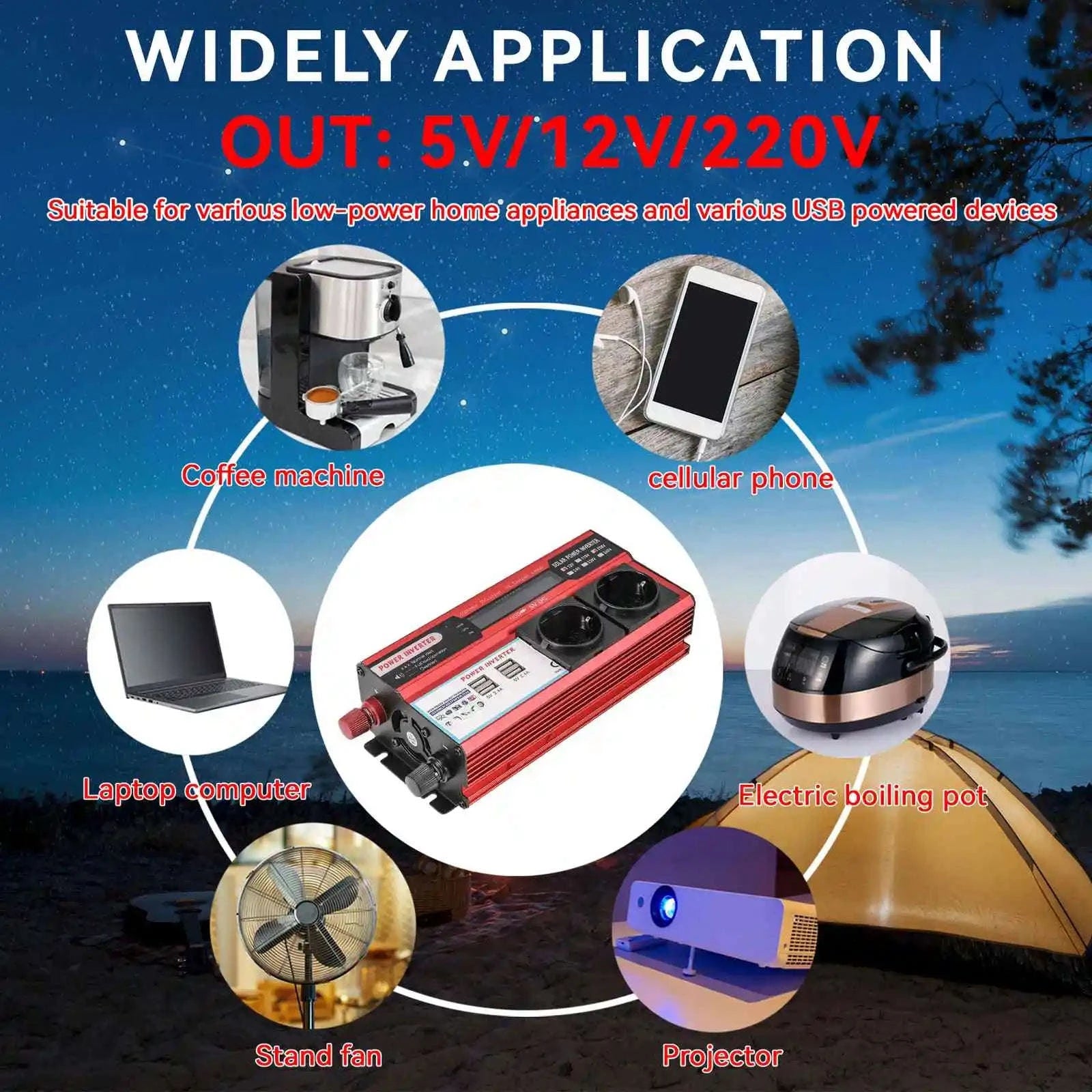 4000W Pure Sine Wave Power Inverter 12V to 220V/230V with 4 USB Ports and LED Display-4000W / Poland