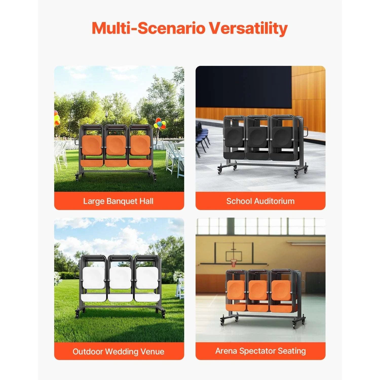 400lbs Folding Chair Storage Cart with Wheels for 42 Chairs-400LBS / United States