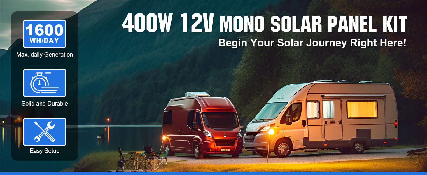 400W 12V Solar Panel Kit for Off-Grid Home, RV & Boat-black / United States