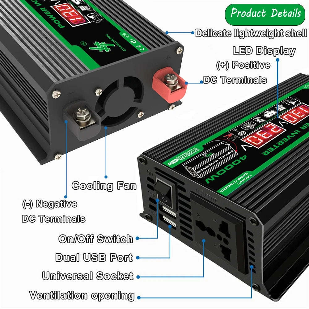 400W DC 12V to AC 110V/220V Dual USB Power Inverter-AC 220V
