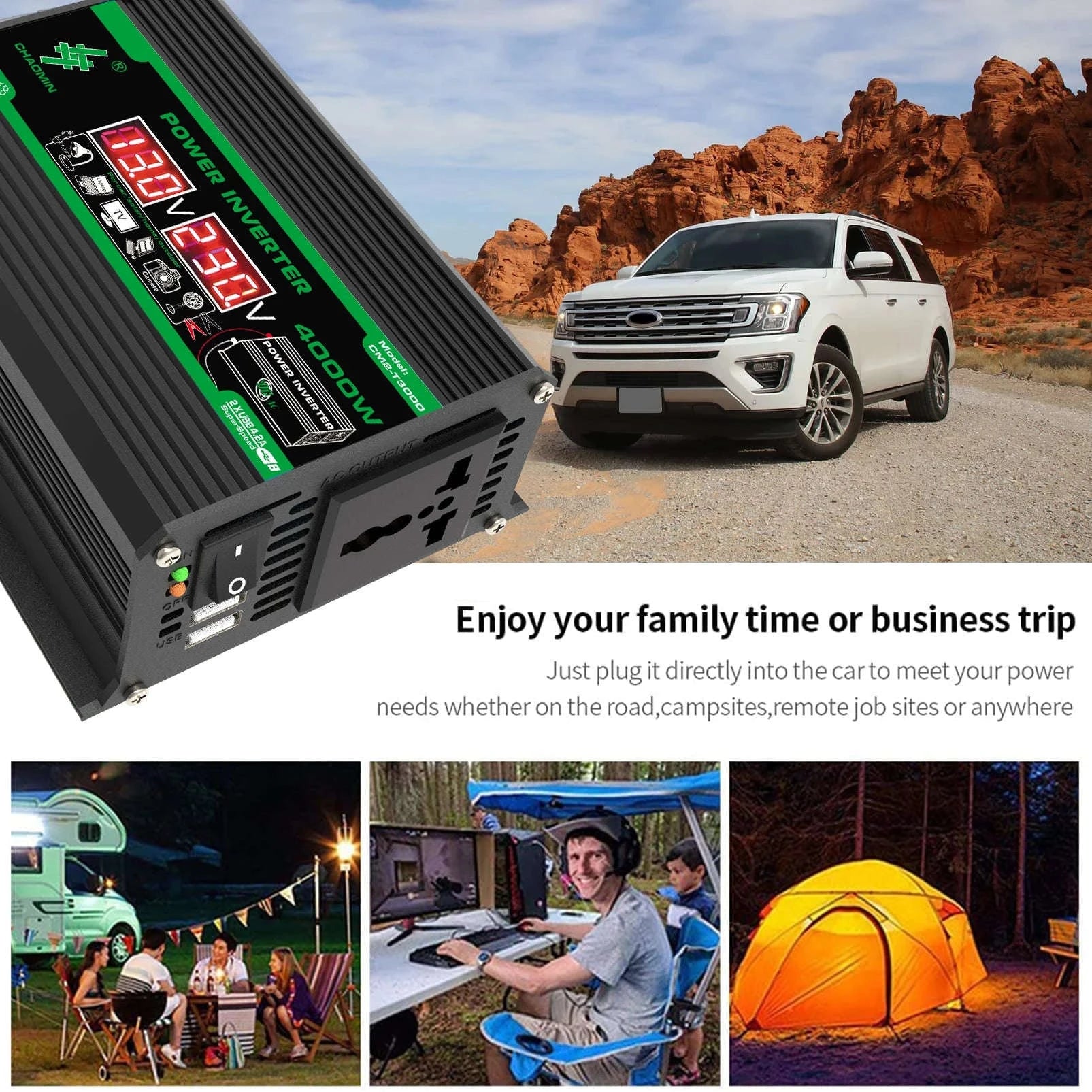 400W DC 12V to AC 110V/220V Dual USB Power Inverter-AC 220V
