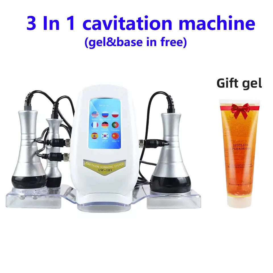 40K 3-in-1 Cavitation Body Slimming Machine Facial Massager-With Base and Gel / US Plug / United States