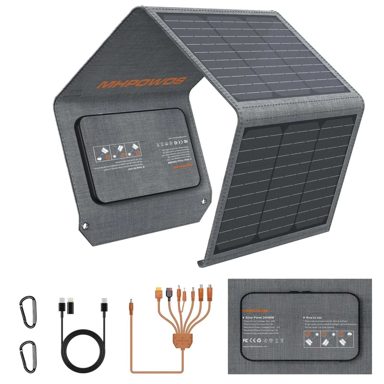 40W Foldable Solar Panel Charger with USB-C & USB-A Outputs-