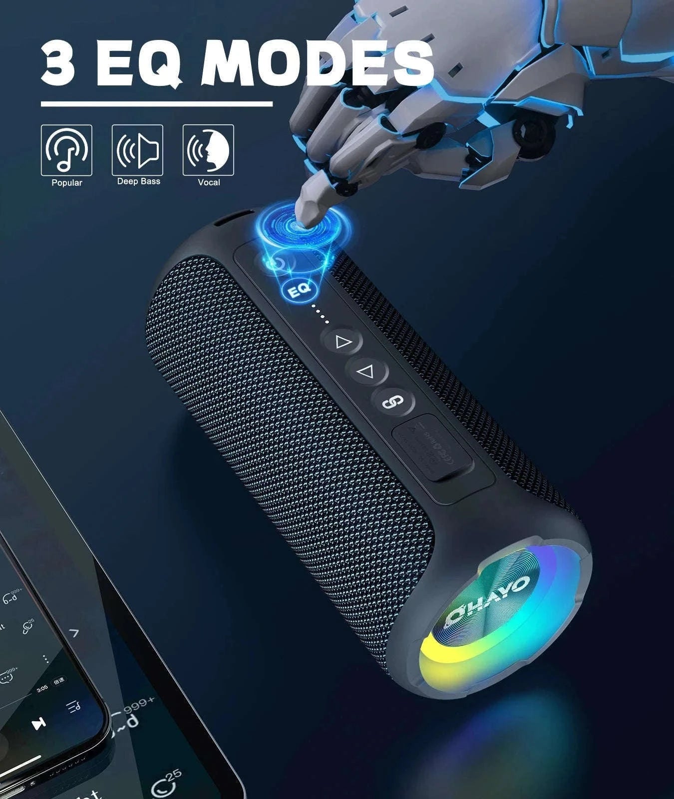 40W Waterproof Bluetooth Speaker with Deep Bass, Lights & 30H Playtime-Blue