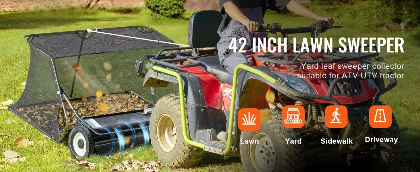 42-Inch Tow-Behind Lawn Sweeper, 12 cu.ft. Leaf and Grass Collector-Germany