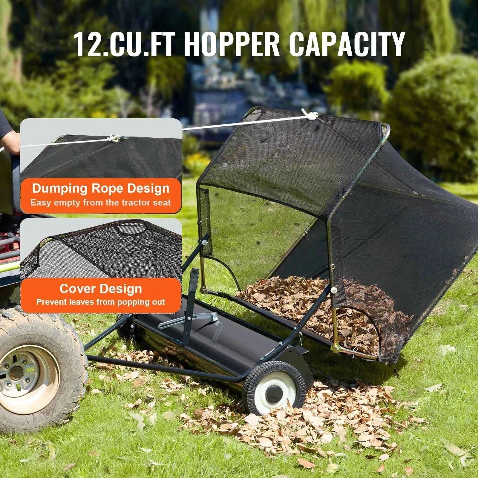 42-Inch Tow-Behind Lawn Sweeper, 12 cu.ft. Leaf and Grass Collector-Germany