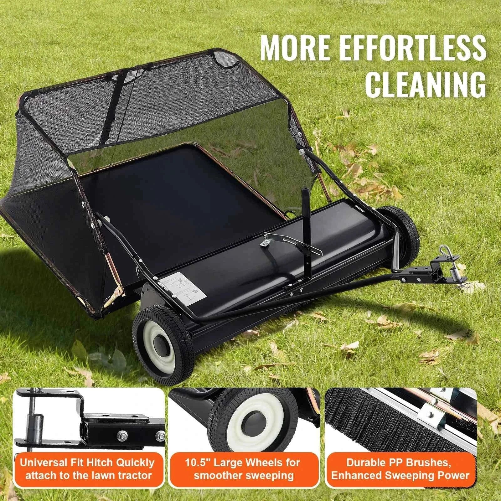 42-Inch Tow-Behind Lawn Sweeper, 12 cu.ft. Leaf and Grass Collector-Germany