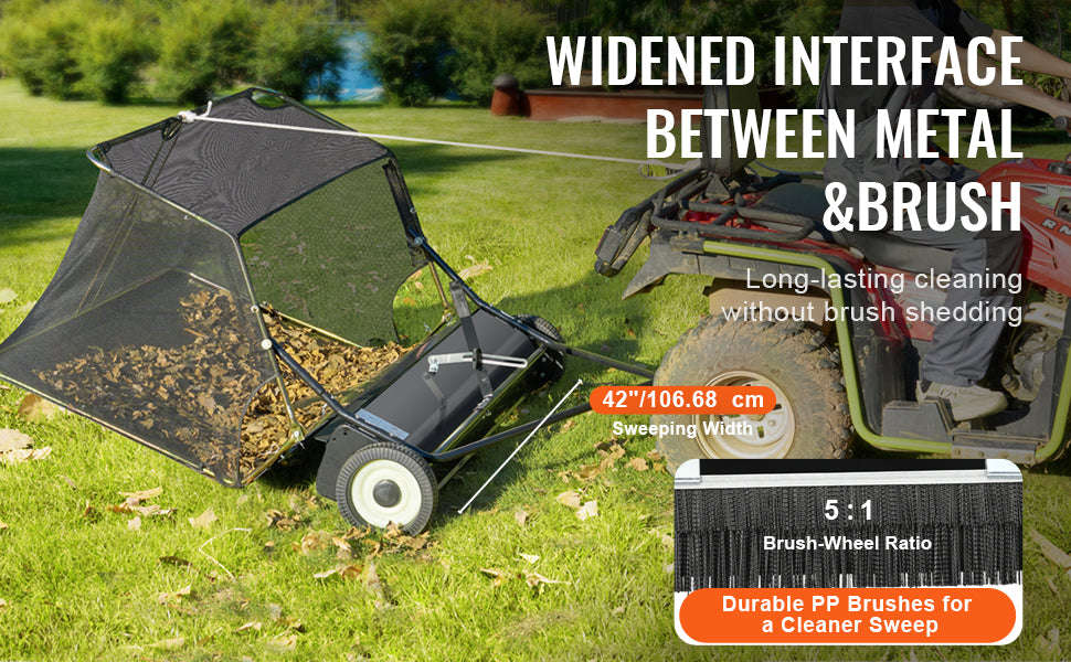 42-Inch Tow-Behind Lawn Sweeper, 12 cu.ft. Leaf and Grass Collector-Germany