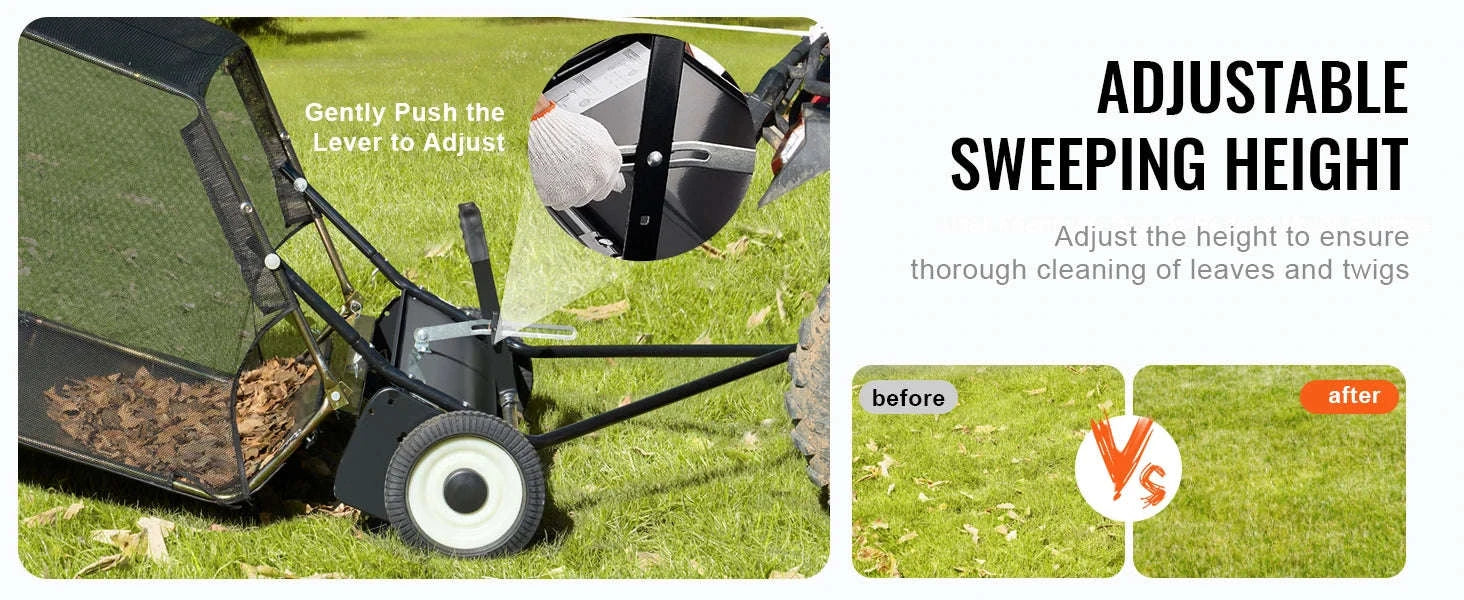 42-Inch Tow-Behind Lawn Sweeper, 12 cu.ft. Leaf and Grass Collector-Germany
