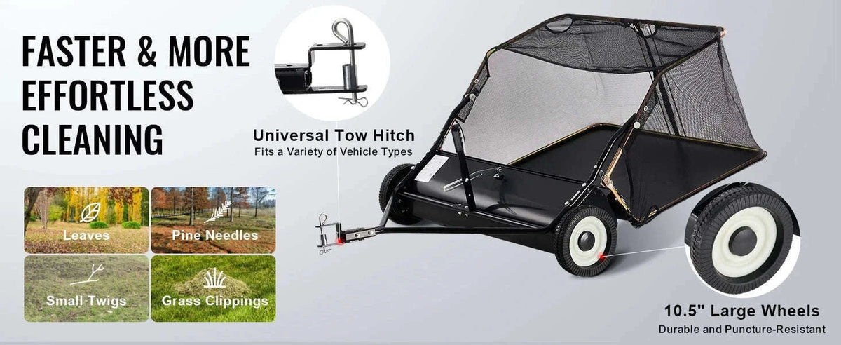 42-Inch Tow-Behind Lawn Sweeper, 12 cu.ft. Leaf and Grass Collector-Germany