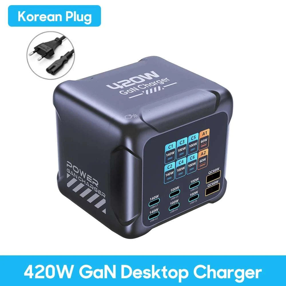 420W GaN Multi-Port Charger with 140W USB-C & Digital Display-UK Plug
