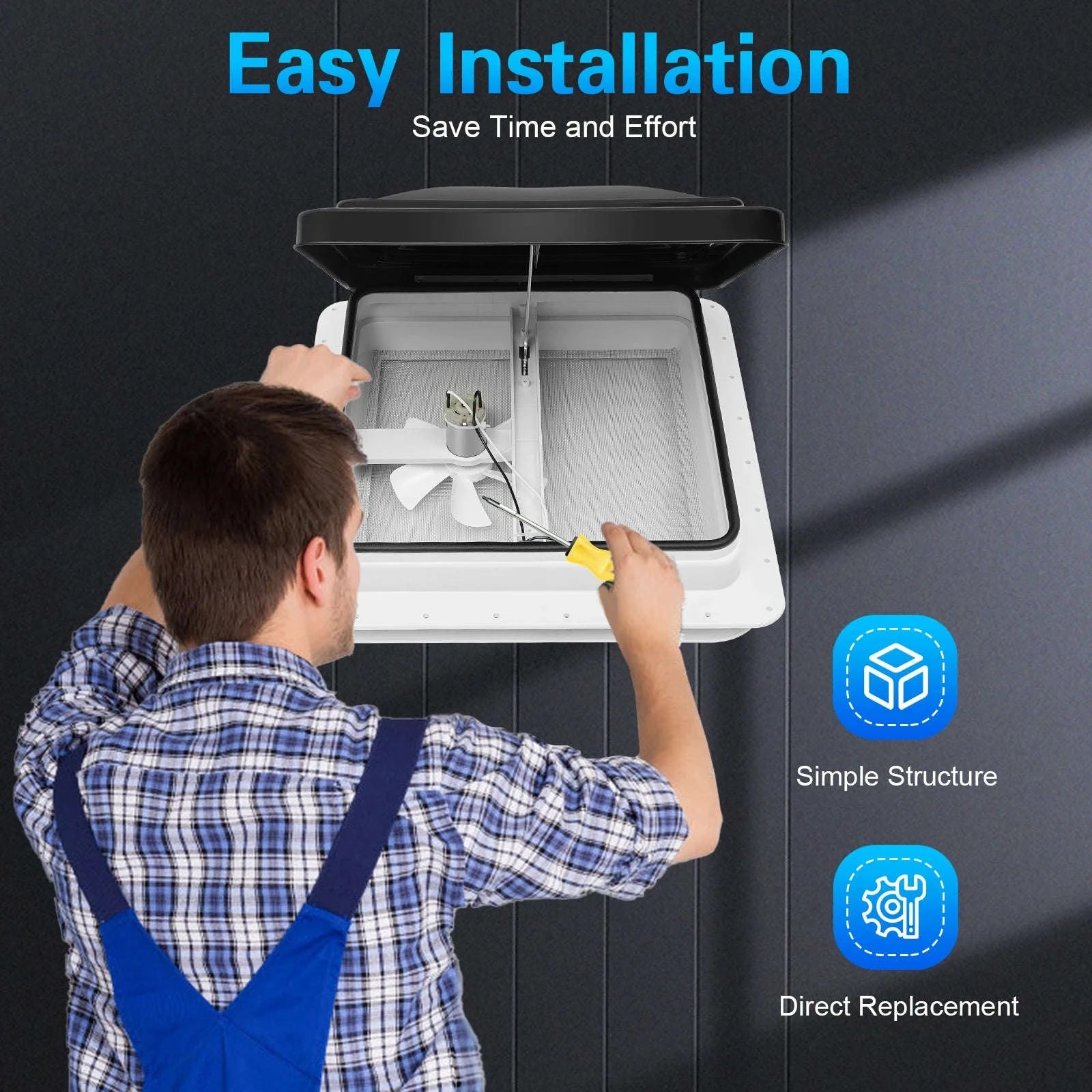 42x42cm RV Roof Vent Skylight with Insect Screen-Black and White / Germany