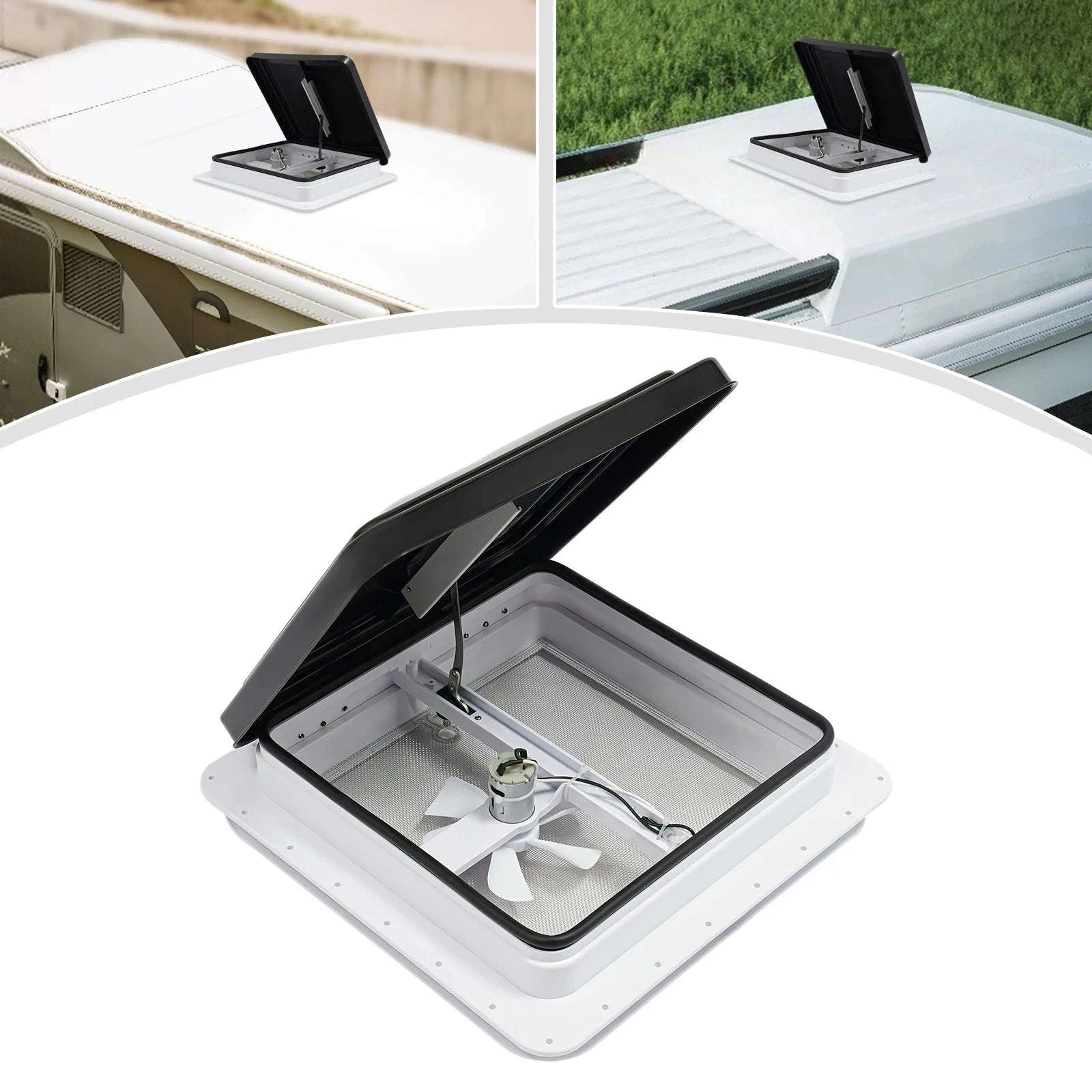 42x42cm RV Roof Vent Skylight with Insect Screen-Black and White / Germany