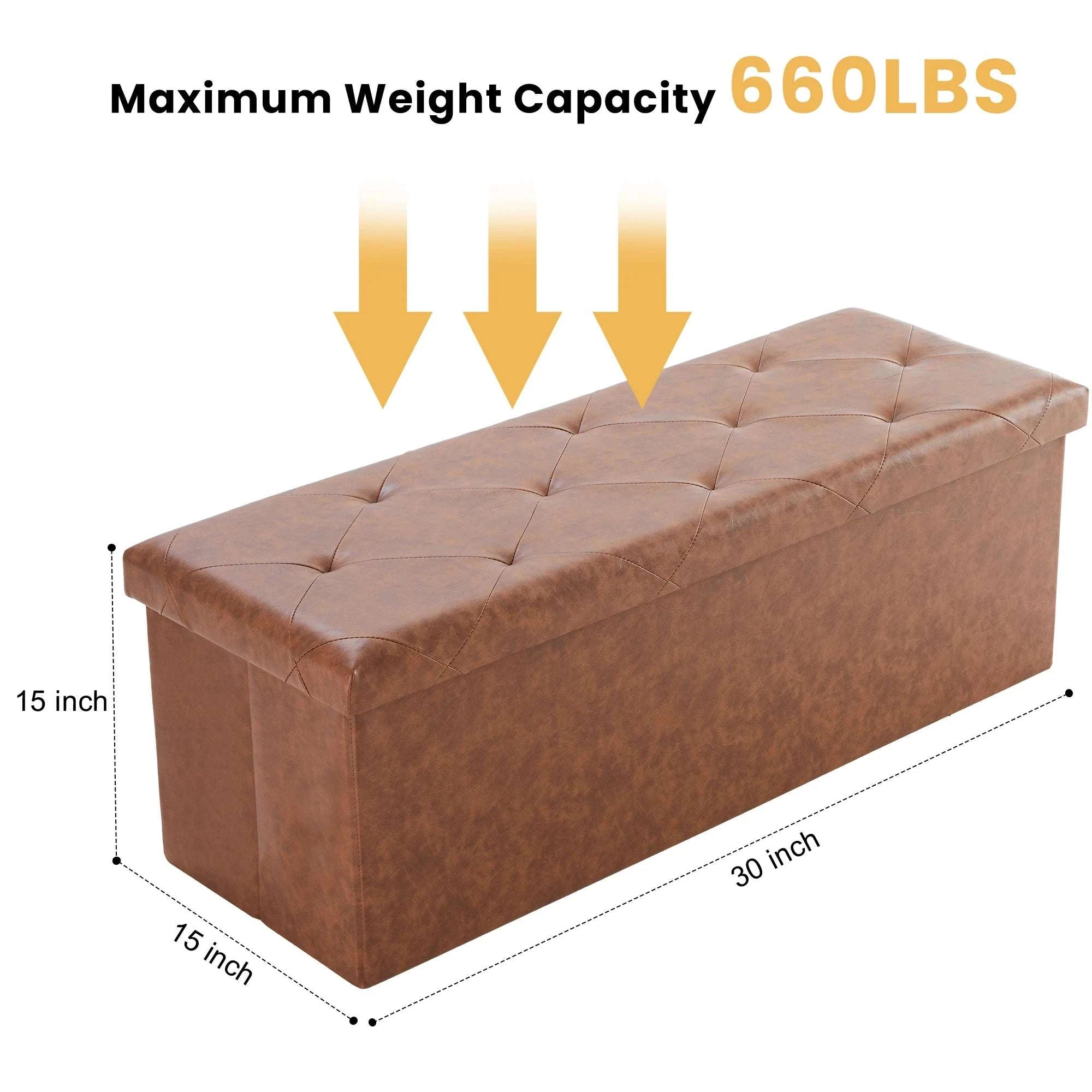 43'' Storage Ottoman Bench with Leather Seat, 660 lb Capacity-30IN Black / United States
