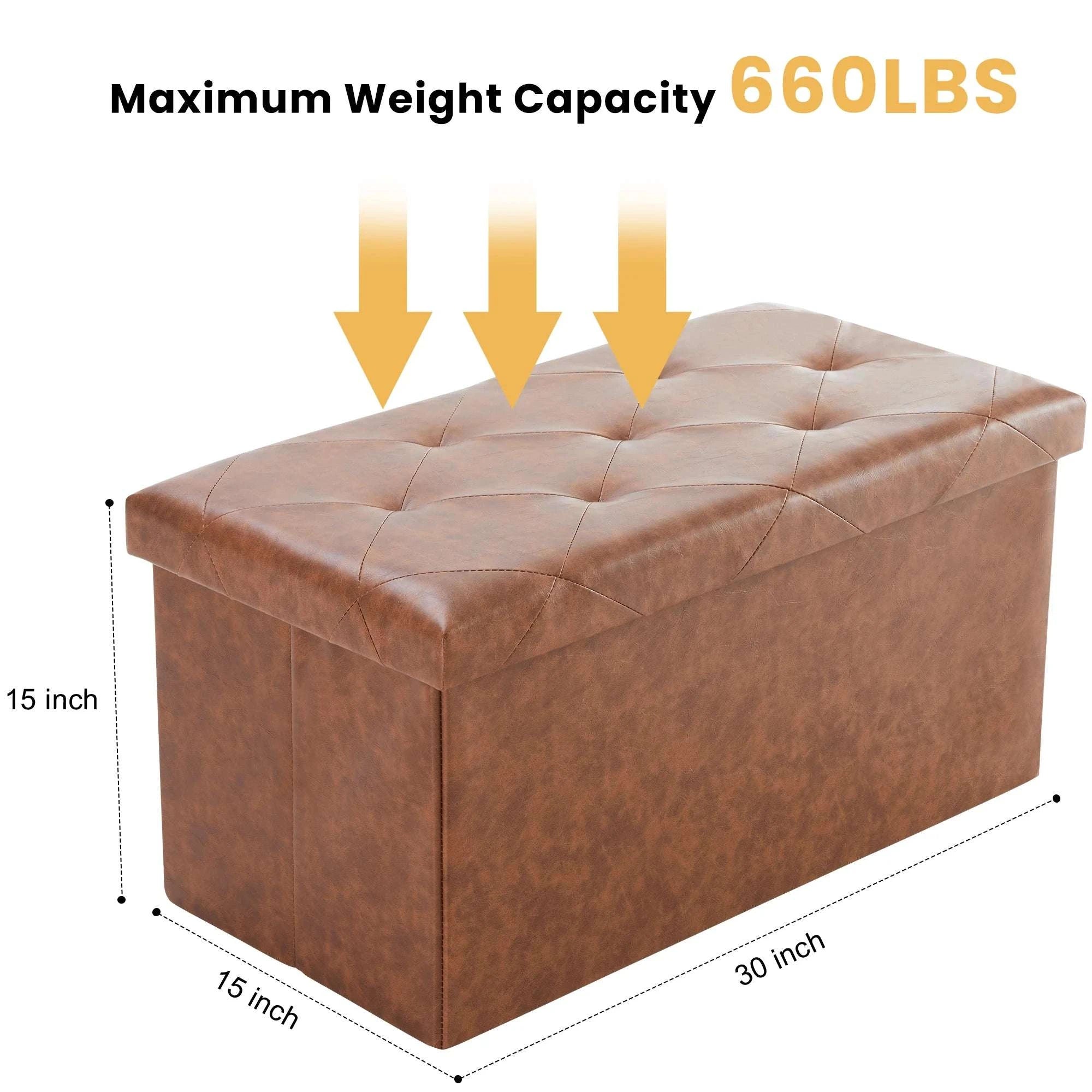 43'' Storage Ottoman Bench with Leather Seat, 660 lb Capacity-30IN Black / United States