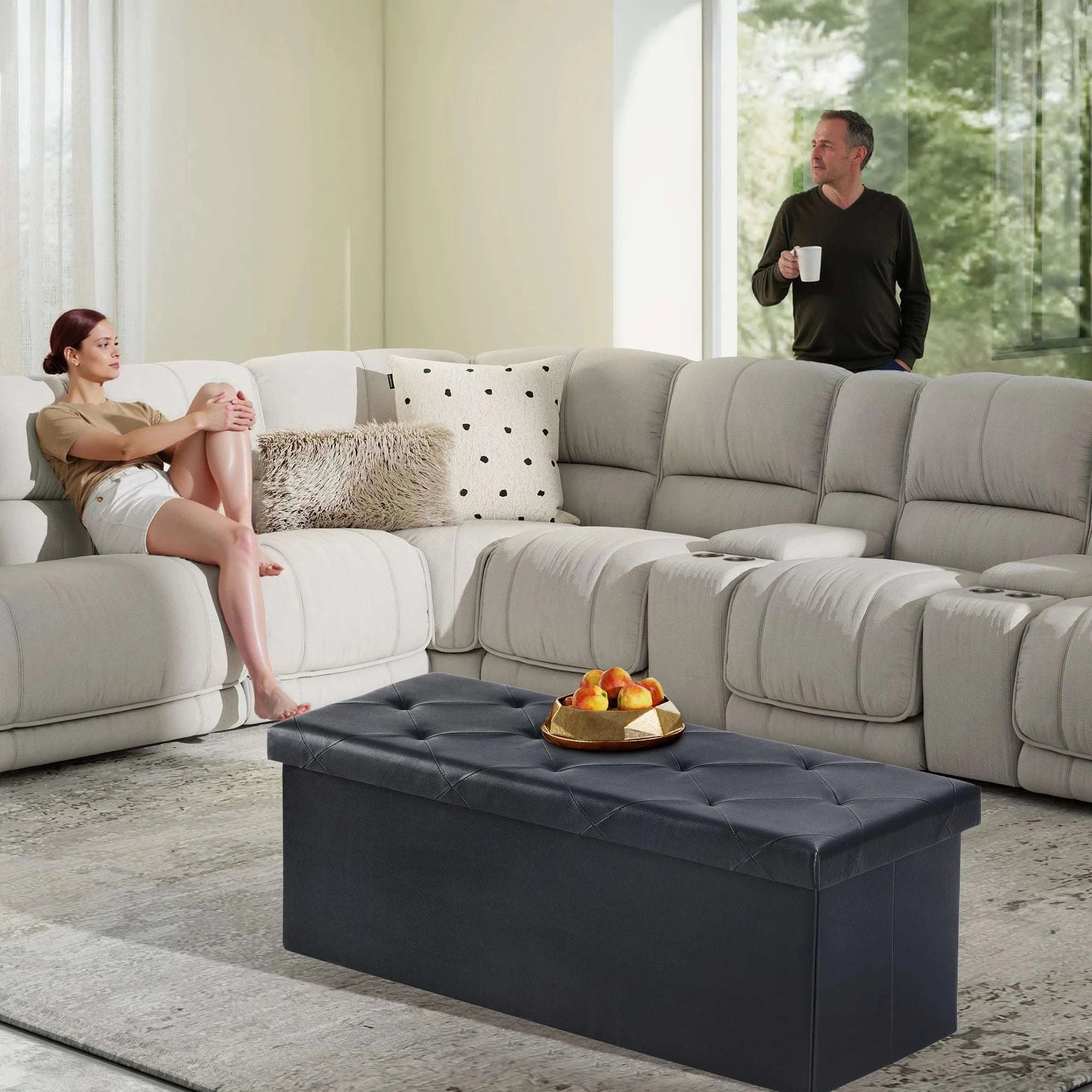 43'' Storage Ottoman Bench with Leather Seat, 660 lb Capacity-30IN Black / United States