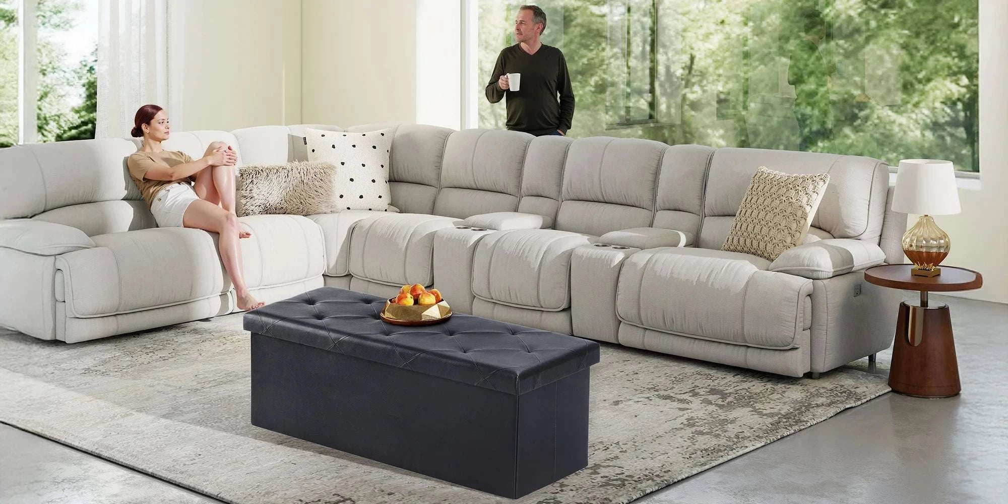 43'' Storage Ottoman Bench with Leather Seat, 660 lb Capacity-30IN Black / United States