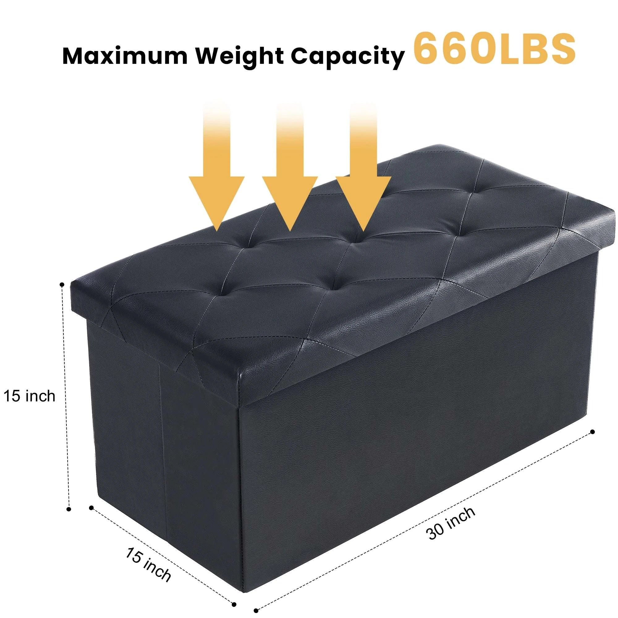 43'' Storage Ottoman Bench with Leather Seat, 660 lb Capacity-30IN Black / United States