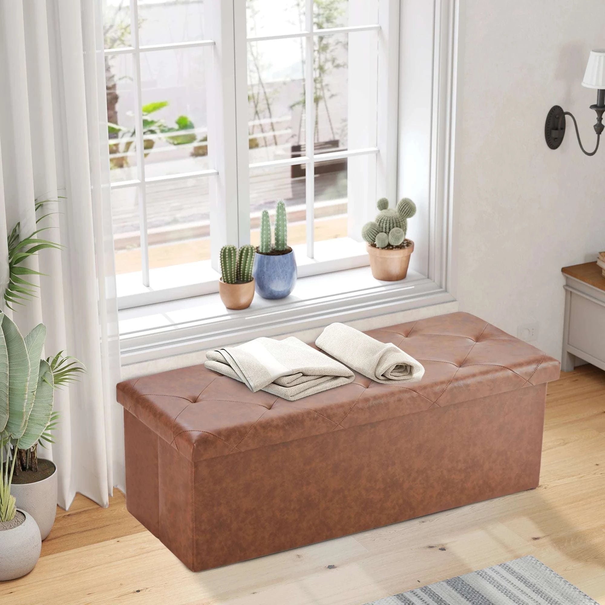43'' Storage Ottoman Bench with Leather Seat, 660 lb Capacity-30IN Black / United States