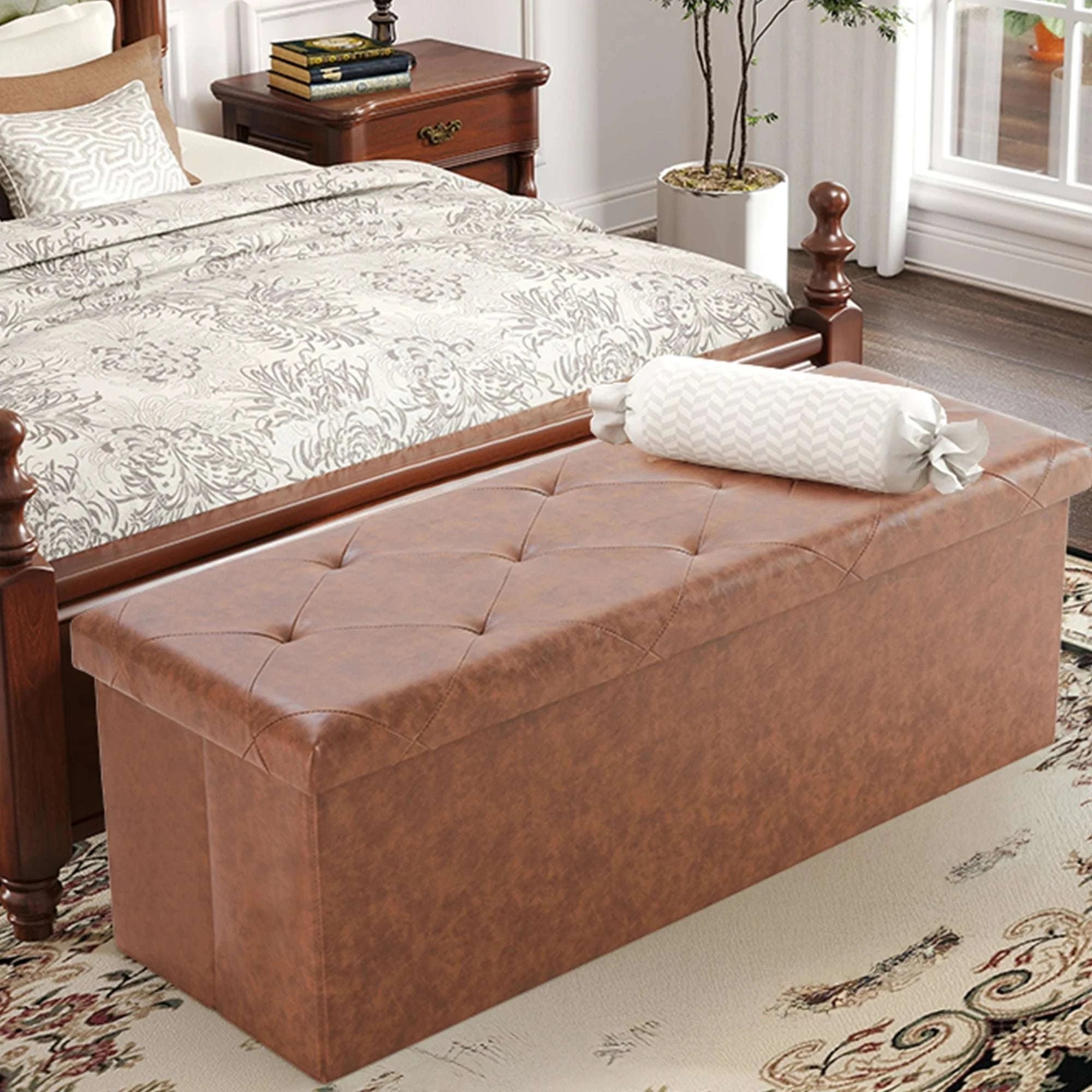 43'' Storage Ottoman Bench with Leather Seat, 660 lb Capacity-30IN Black / United States