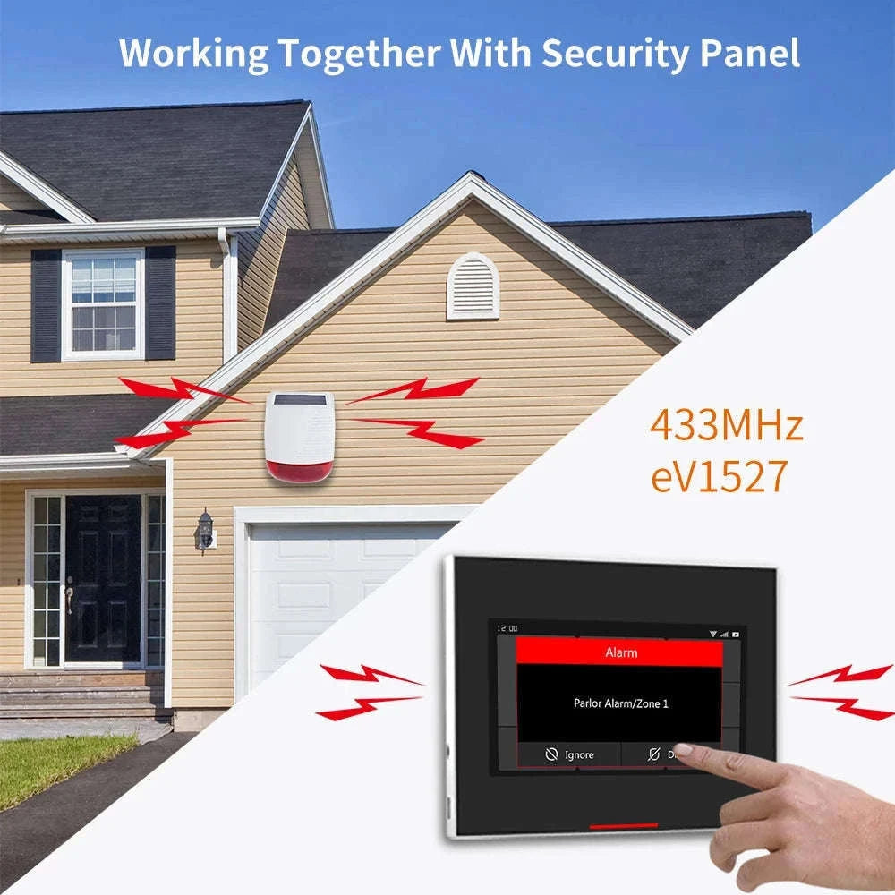 433MHz Outdoor Solar Wireless Siren for Perimeter Security-Red