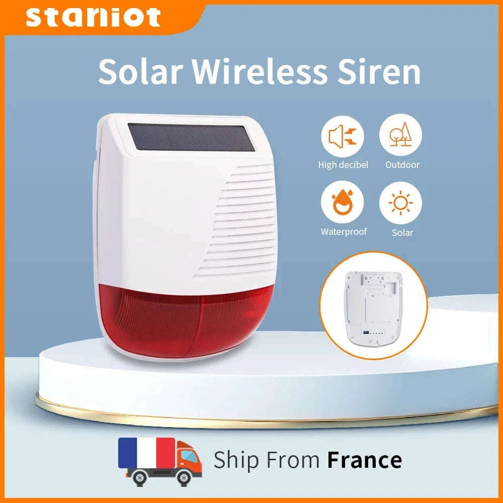433MHz Outdoor Solar Wireless Siren for Perimeter Security-Red