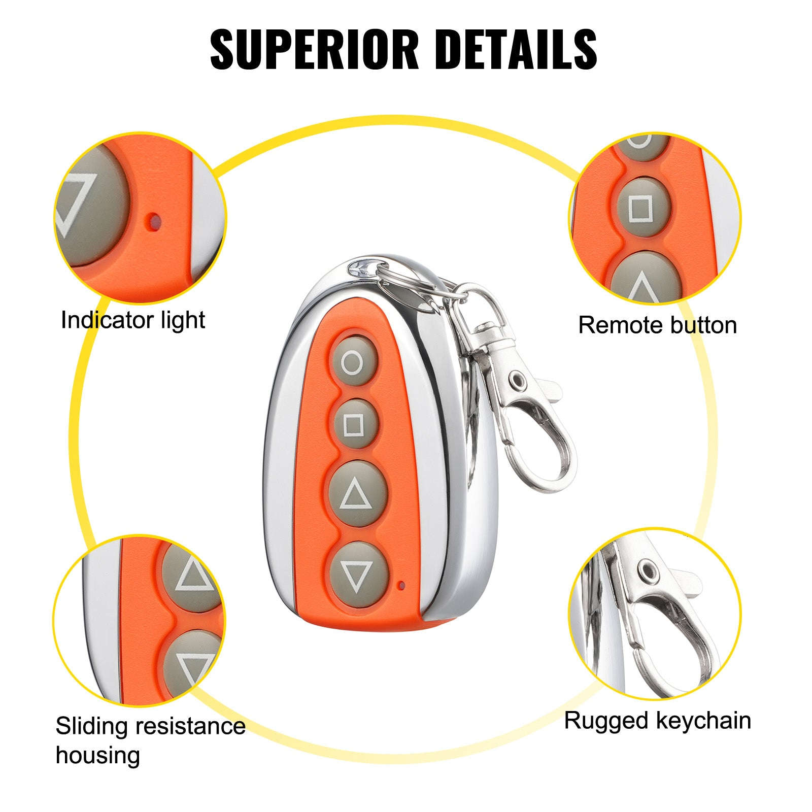 433MHz Sliding Gate Remote with 4 Buttons & 131ft Range-Orange / United States