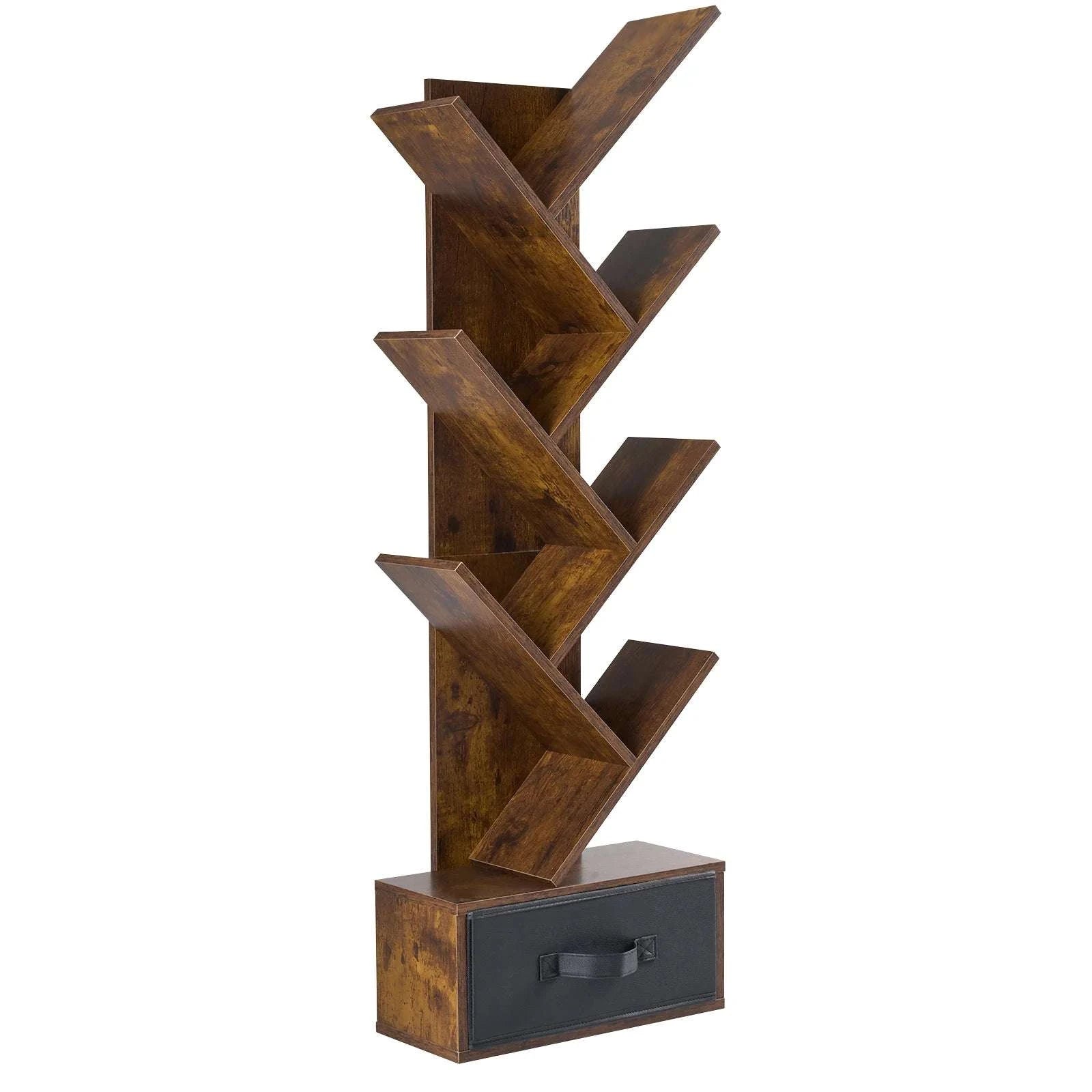 43in Tree Bookshelf with Drawer Slim 7-Tier Corner Bookcase-Rust / United States
