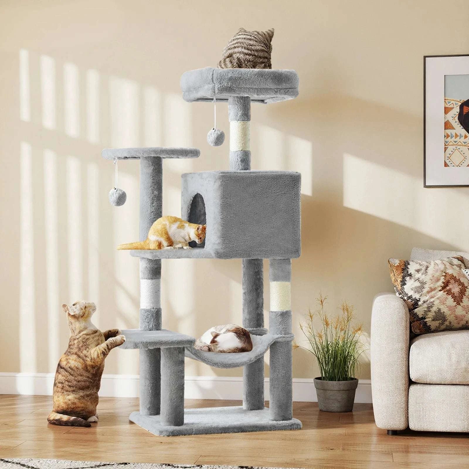 44" Multi-Level Cat Tree with Condo, Hammock & Sisal Scratching Posts-Red / United States