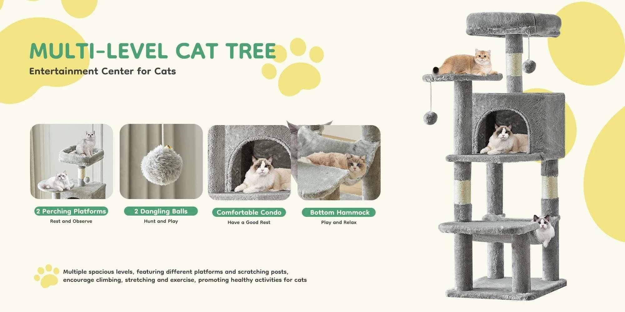 44" Multi-Level Cat Tree with Condo, Hammock & Sisal Scratching Posts-Red / United States