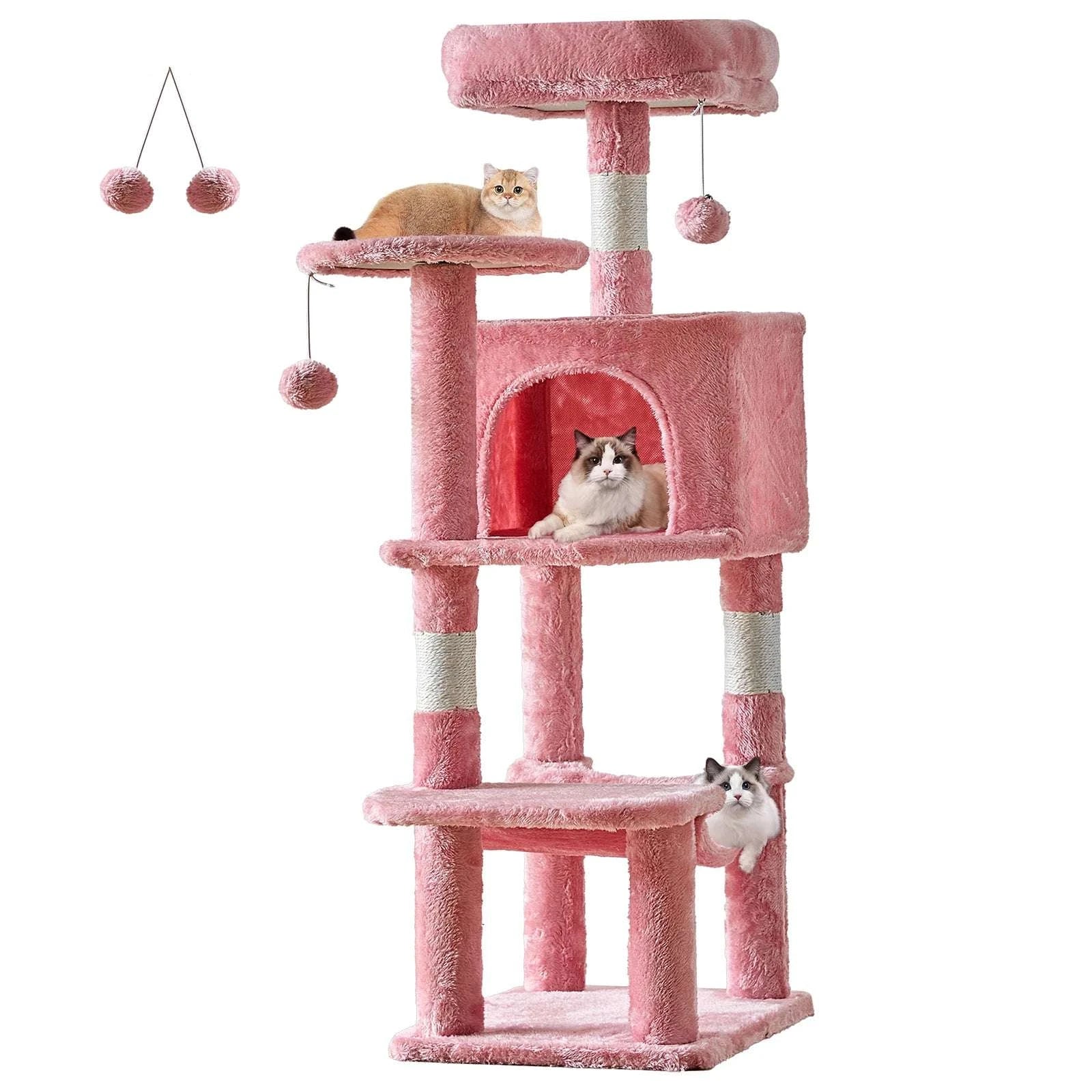 44" Multi-Level Cat Tree with Condo, Hammock & Sisal Scratching Posts-Red / United States