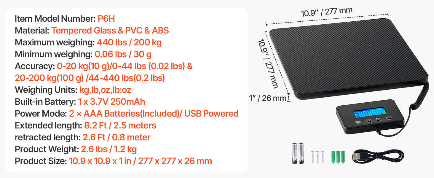 440 lbs Digital Postal Scale with Hold and Tare Function-440LBS / United States